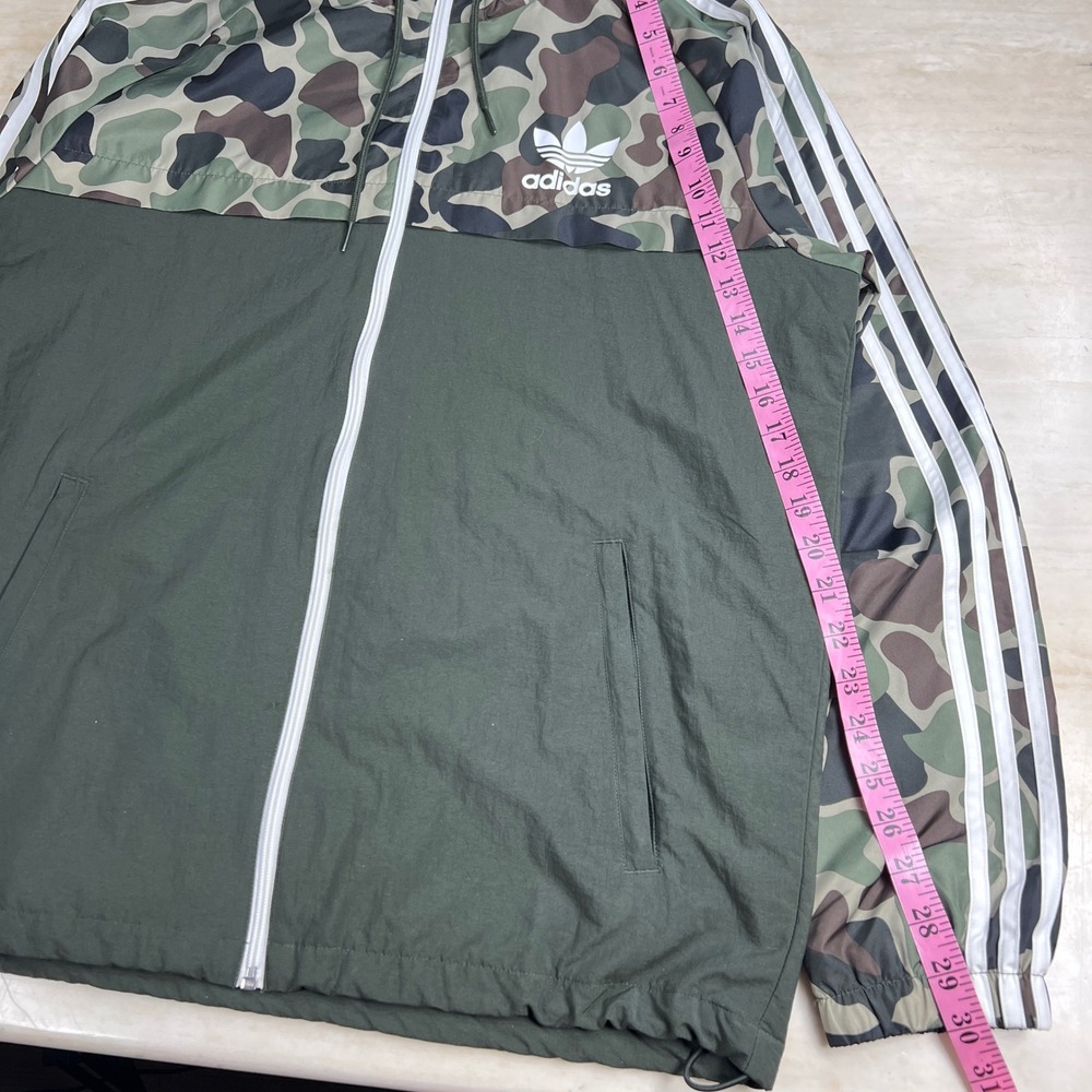 Adidas Originals Mens Camo Windbreaker Jacket Olive Green Full Zip Hooded Large - Picture 12 of 12